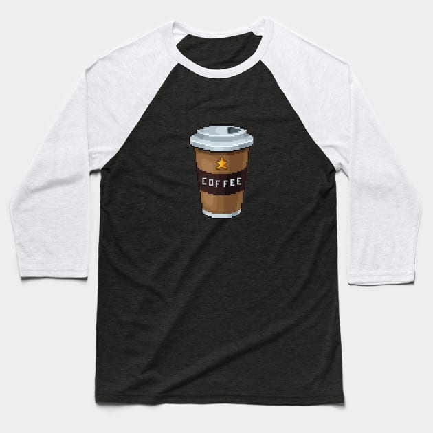 Pixel Art Coffee Baseball T-Shirt by info@dopositive.co.uk